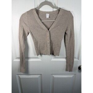 Gilly Hicks Light Brown/Beige Cropped Cardigan Size XS Ribbed Lightweight